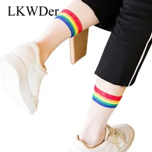 LKWDer 5 пар Ins стильные модные прозрачные радужные короткие носки женские летние тонкие безбортные носки Harajuku хипстер искусство низкий милый носок