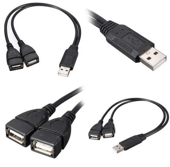 Double USB Extension A Male To 2 A Female Y Cable Power