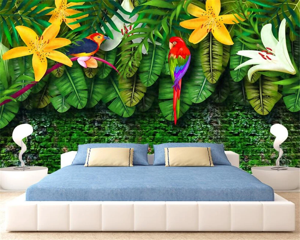 

Beibehang 3D Wallpaper HD Hand painted European Pastoral Style Tropical Rainforest Living Room Bedroom TV Background Mural photo