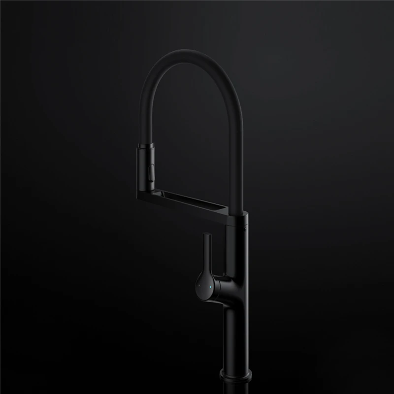 Diiib Full Black Body Kitchen Sink Faucet With Pre Riser Sprayer 300 Degree Rotating Arm 2 Spray Mode Non Sensor Faucet