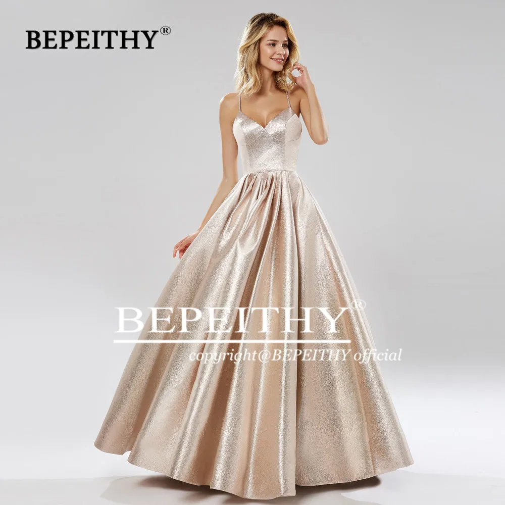 BEPEITHY сексуальные длинные платья с открытой спиной для выпускного вечера Robe De Soiree v-образный вырез блестящая ткань вечернее платье Новинка