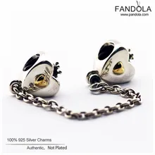 Серебряные бусины 925 пробы 14K Золотое сердце и корона безопасная цепь Подвески для изготовления ювелирных изделий Подходит для женщин Шарм Браслеты
