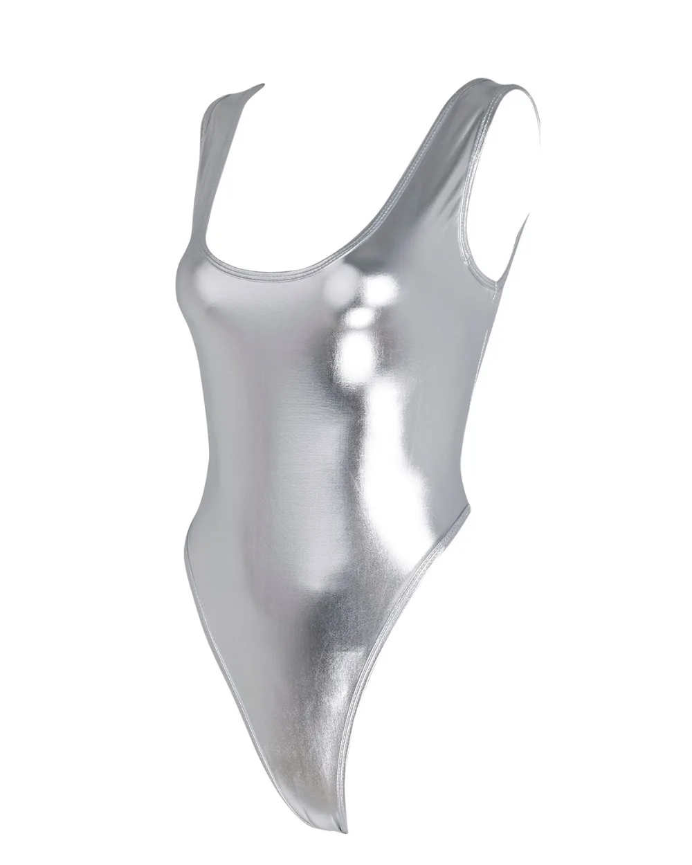 iEFiEL Womens Femme Sleeveless High Cut Sexy Bodycon Patent Leather Thong Gymnastics Leotard Night Clubwear Bodysuit Costumes pink bodysuit