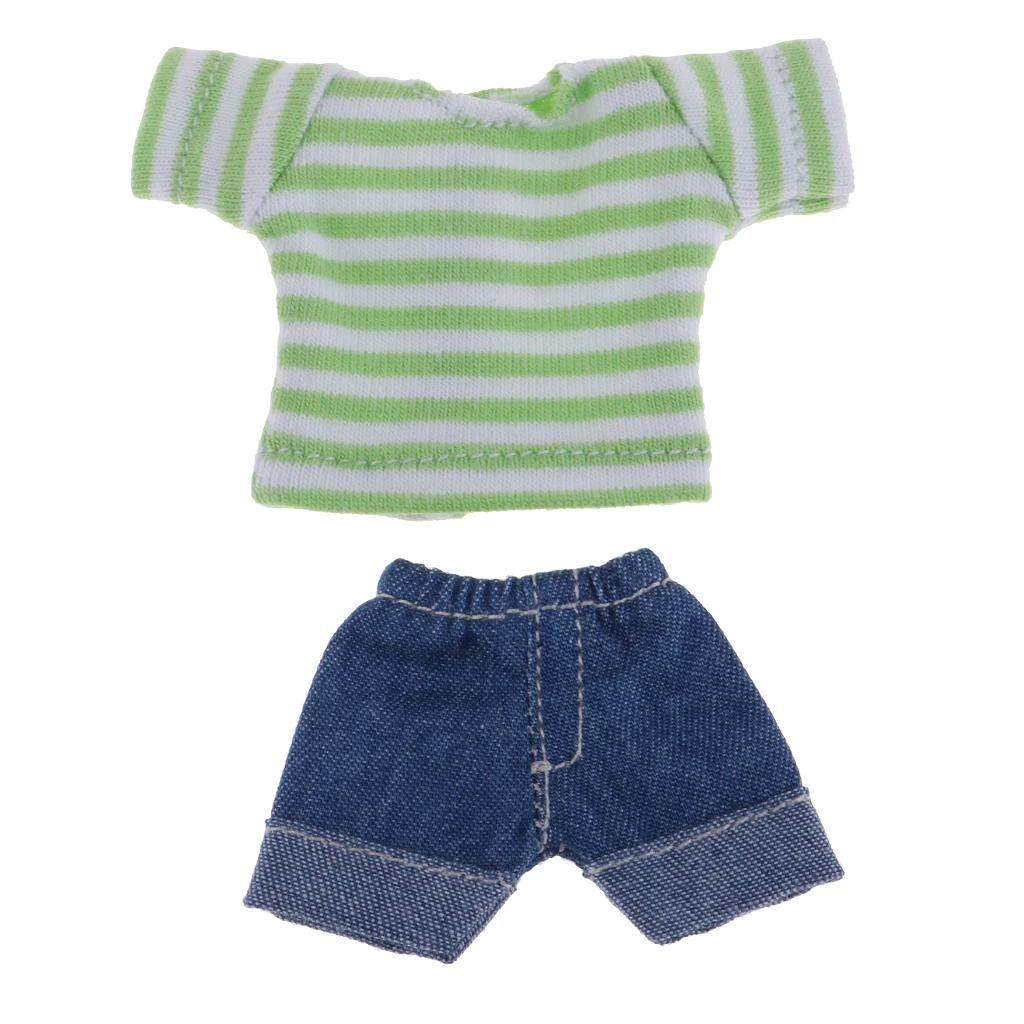 Adorable Two-piece Outfits Denim Shorts And Top For OB11 Mini Dolls