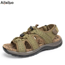 Дышащие сандалии мужские сандалии из натуральной кожи мужская обувь, сандали Нескользящие пляжные Летние тапочки для Для мужчин большие Размеры 3365