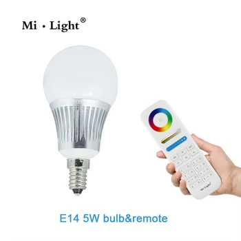 

Mi.Light 2.4G RF Remote Control E14 5W LED Bulb RGB+CCT RGBWW AC86-265V LED Light 8 zone remote