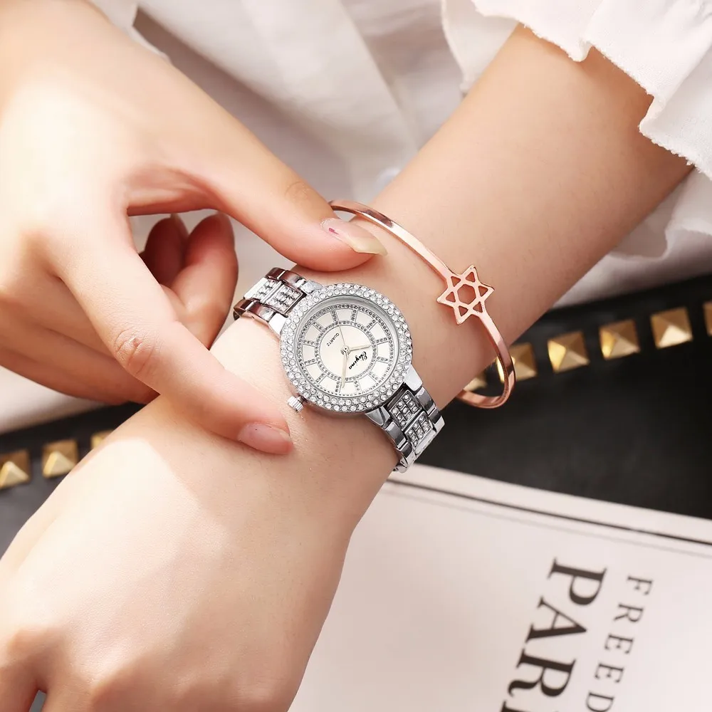 

Women Stainless Steel Crystal Bracelet Watches Casual Luxury Ladies Quartz Diamond Watch Clock Dropshipping