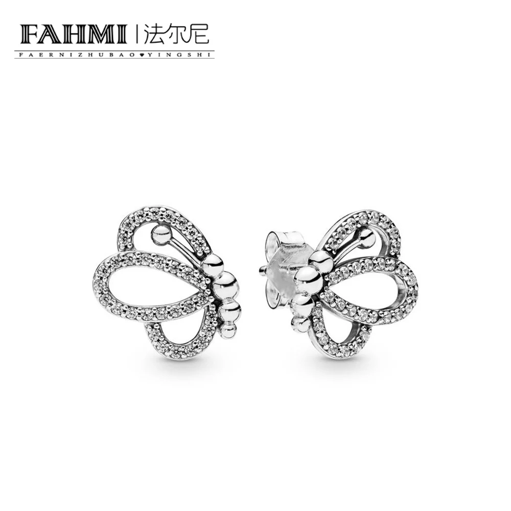 

FAHMI 100% 925 Sterling Silver New 2019 Spring 297912CZ Butterfly Butterflies Outlines Earring Studs Free Shipping Wholesale