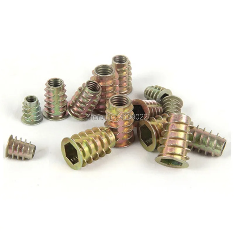 50Pcs m4*8 m4*10 m5*10 m6*8 m6*10 m6*13 m6*15 m8*13 Zinc Alloy Thread For Wood Insert Nut Flanged Hex Drive Head Furniture Nuts |