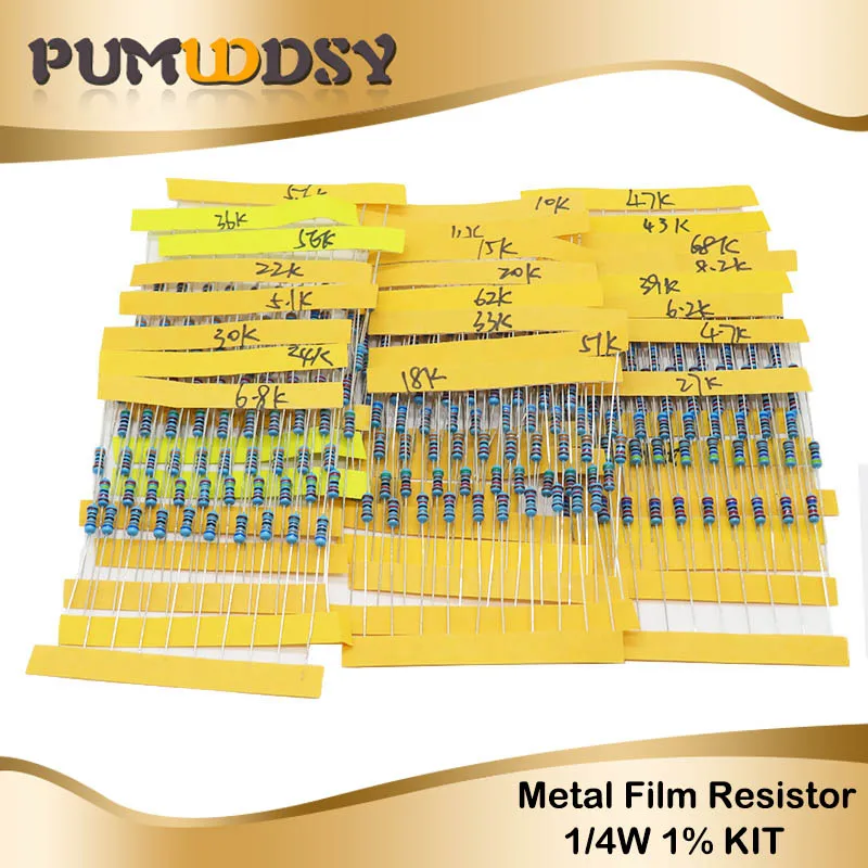 24valuesX10 piezas = 240 piezas 1/4 W 0,25 W 1% W 4,7 k-68 k resistencia de película de Metal componente diy kit paquete nuevo y original