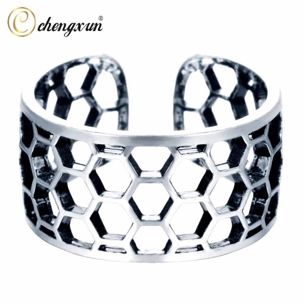 

CHENGXUN Retro Silver Men Rings Honeycomb Beehive Nest Golden Honey Bee Adjustable Ring size 7 Knuckle Midi Pinkie Ring