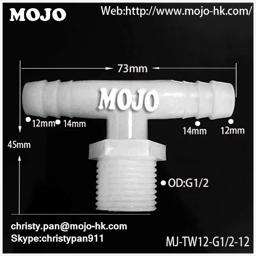 

Free shipping MJ-TW12-G1/2-12 Three way barbed type T type pipe fittings