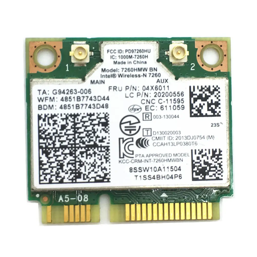 

For Lenovo 04X6011 K4350 K4250 B5400 M5400 M4400S S410 S310 S540 7260HMW + BT 4.0 MINI-PCI E WLAN CARD INTEL 7260 BN WIRELESS-N