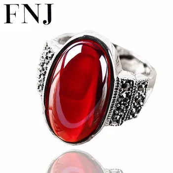 

FNJ Synthetic Garnet Ring Vintage Natural Green Stone 925 Sterling Silver anillos S925 Thai Silver Wedding Rings for Women