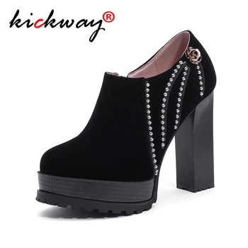 

Chunky High Heels Women Ankle Boots Zipper Fall Autumn Platform Ladies Boots Fashion Shoes Black 2019 Large Size 34-43