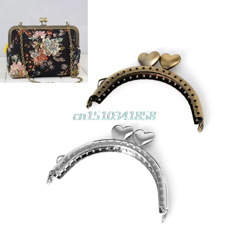 

New Metal Frame Kiss Clasp Arch For Purse Bag Bronze Tone Heart Pattern DIY Accessories #Y51#