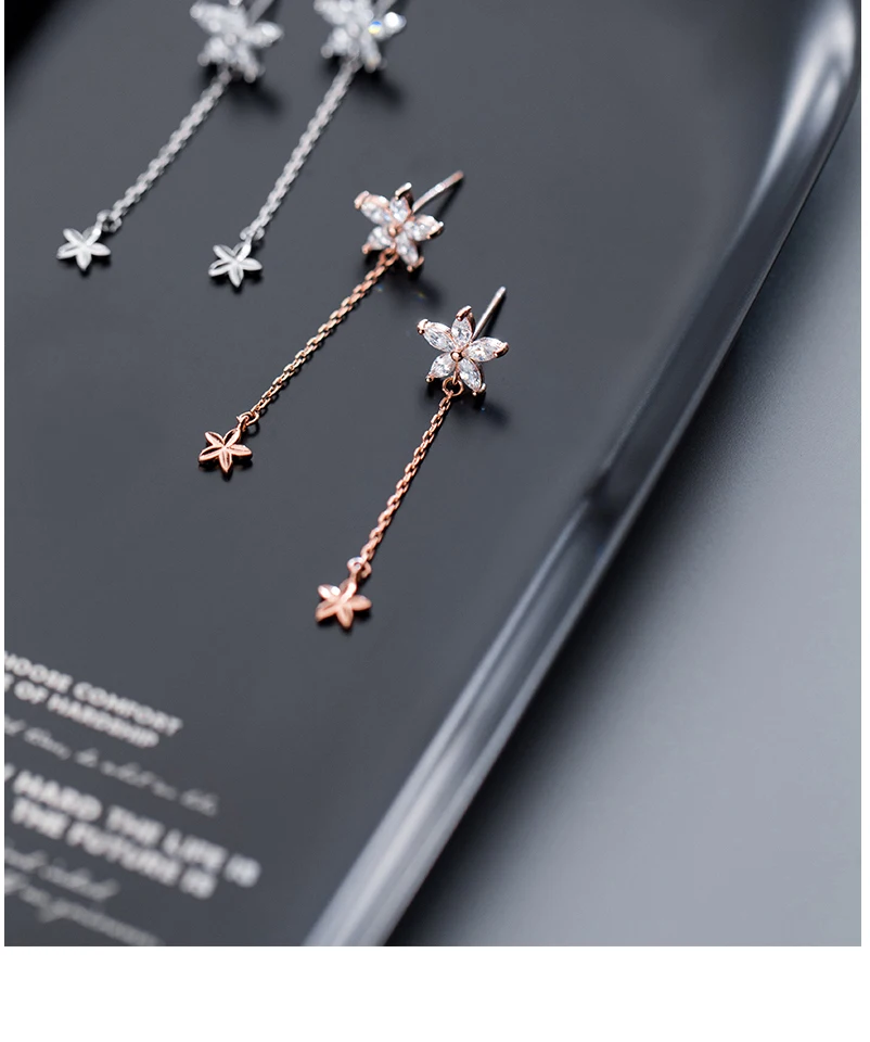 Luxury Women 925 Sterling Silver Clear Cubic Zirconia Flower Dangle Drop Earrings For Girl Bridemaid Gift Jewelry 2019 Orecchini (2)