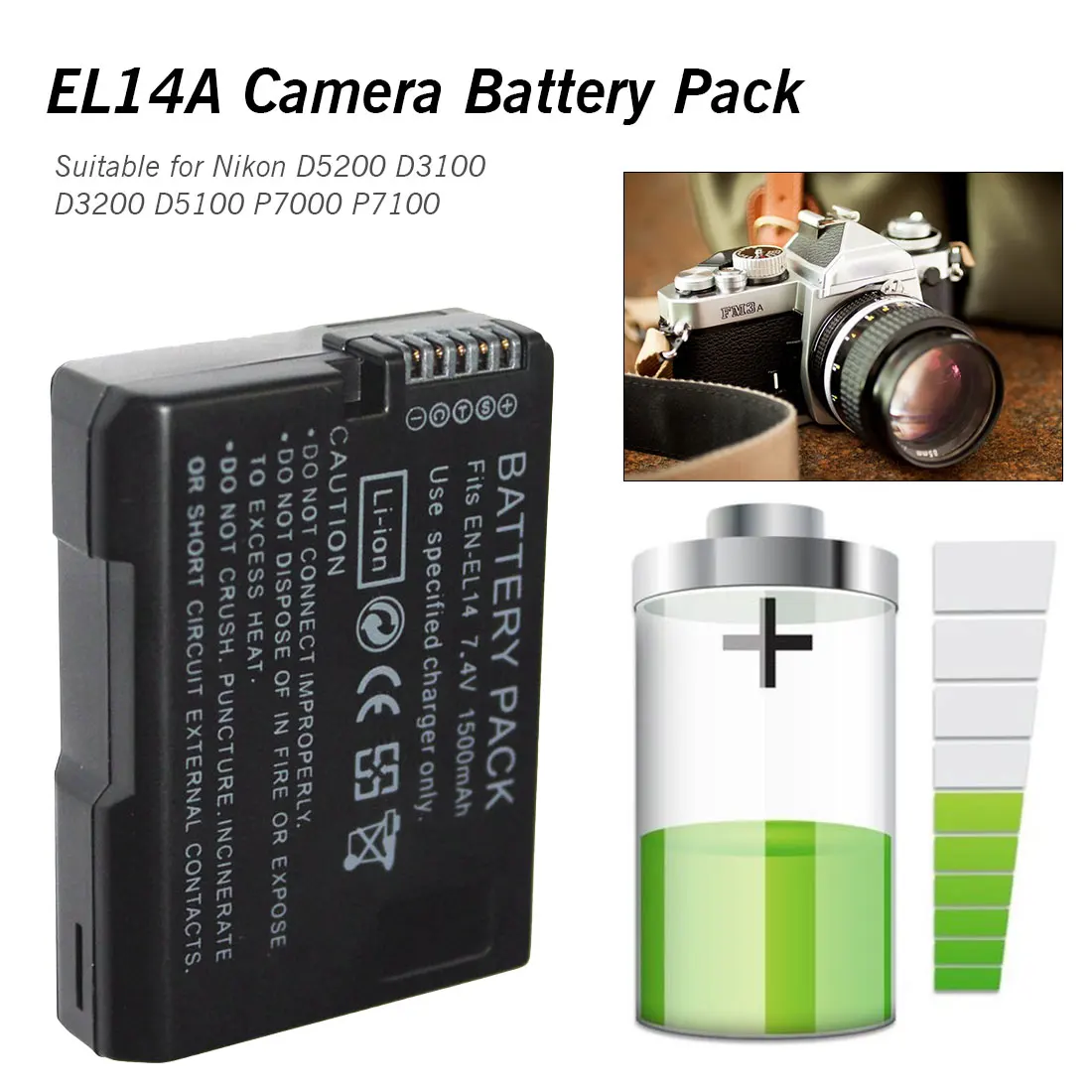 

Rechargeable Digital Camera EN-EL14 ENEL14 EN EL14 Battery Pack For Nikon D5200 D3100 D3200 D5100 P7000 P7100 MH-24 DSLR Camera