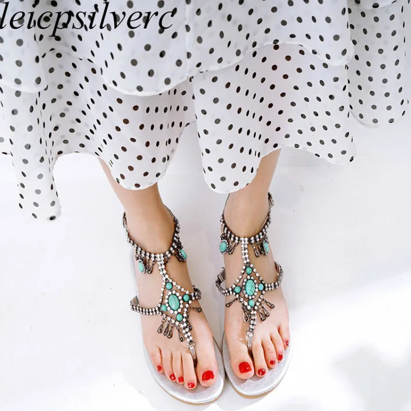 

Women Sandals Shoes Low Heel Pu Clip Toe Ankle Wrap Crystal Buckle Mixed-colors 2019 Summer New Sexy Fashion Casual Black Silver