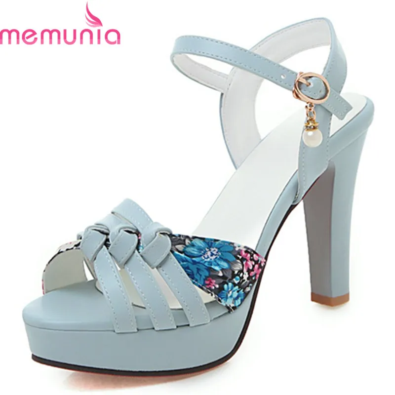 

MEMUNIA 2019 hot sale women sandals peep toe high heels platform shoes ladies summer buckle print party wedding shoes woman
