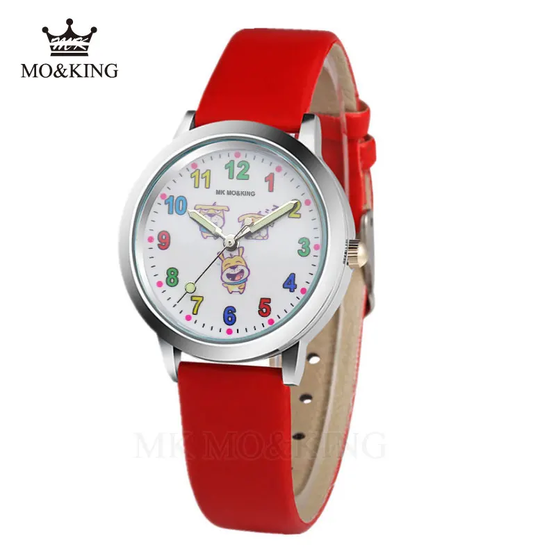 Люксовый бренд детские мальчики девочки дети граффити образование милая собака мультфильм узоры кварцевые наручные часы коробка часы подарки браслет - Цвет: Красный