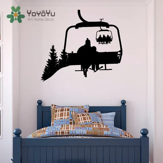 

Ski Lift Wall Decal Skiers Snowboard Winter Sport- Ski Lift Chair Wall Decal- Skiing Sports Decal Bedroom Kids Decal NY-20