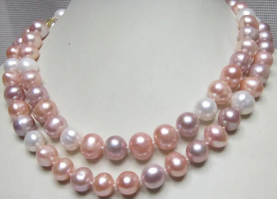 

huij 001478 33" HOT HUGE Beautiful south sea Pink purple white pearl necklace