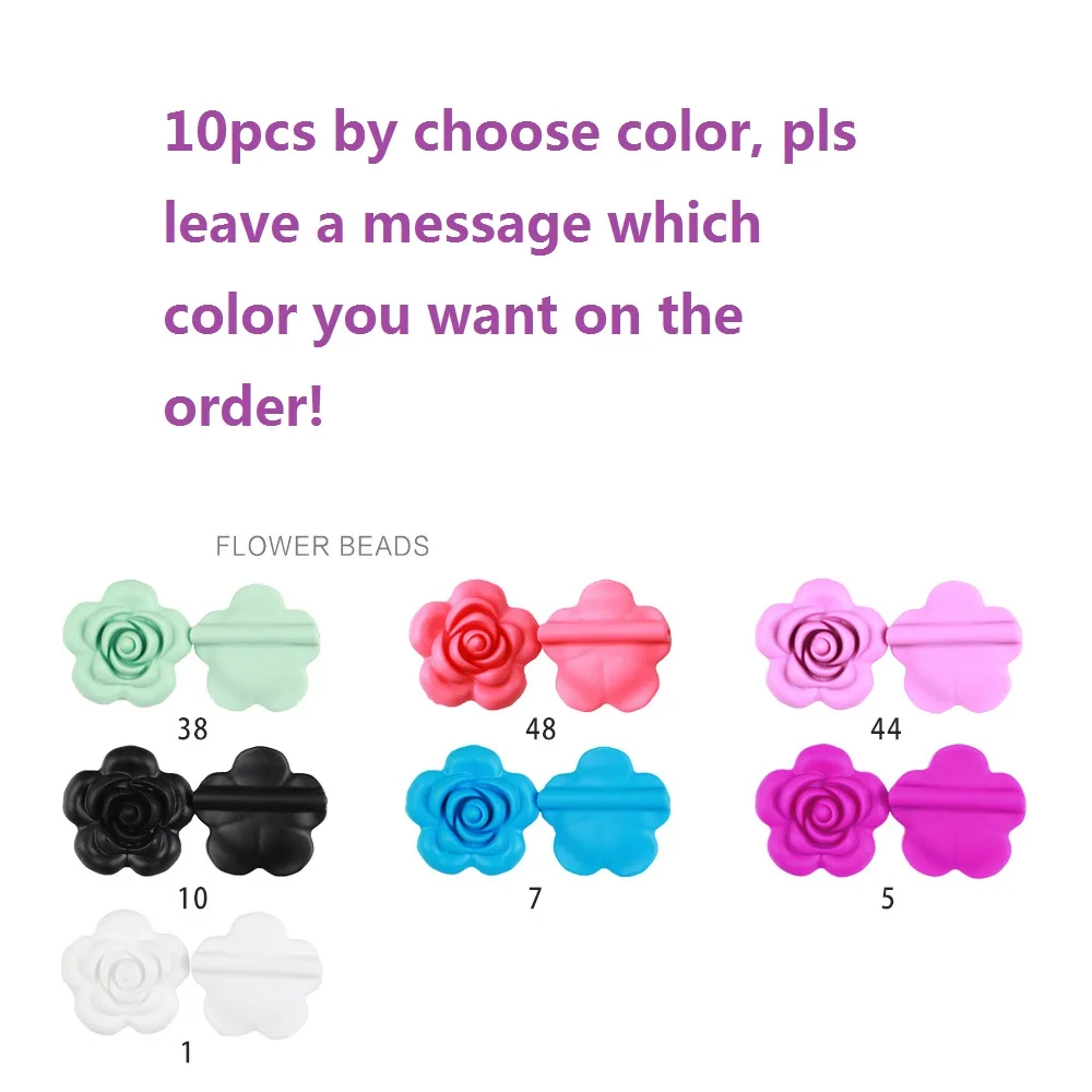 BOBO.BOX 10pcs Rose Silicone Beads Baby Teether Accessories Silicone Teething Beads Flower For Baby Teething Necklace Making - Цвет: KAT031-choose