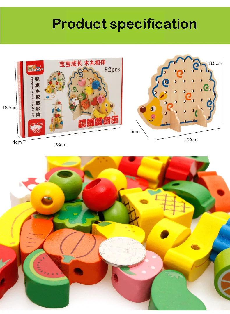 Wooden Toys 80 Pcs Wooden Hedgehog Montessori Educational Toy For Children Wood animal Learn toys  