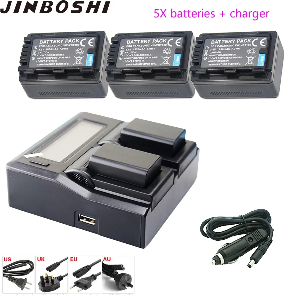 

JINBOSHI 5PC VW-VBT190 VBT190 Battery+LCD faster Charger for Panasonic HC-V720, HC-V727, HC-V730, HC-V750, HC-V757, HC-V770,