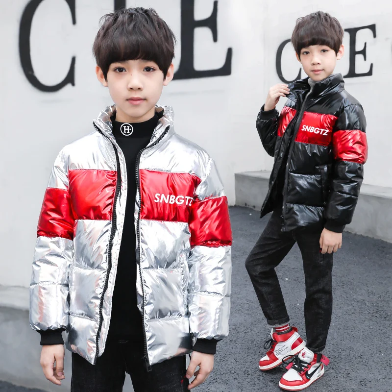 

Russian winter Coat 5-13 years old kids down jacket children's parkas Coated fabric splicing collar Windbreaker Printed letter