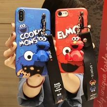 3d bonito dos desenhos animados sésamo rua cordão suporte elmo boneca gota silicone caso do telefone para o iphone 7 mais 8 6 s mais x xr xs max coque
