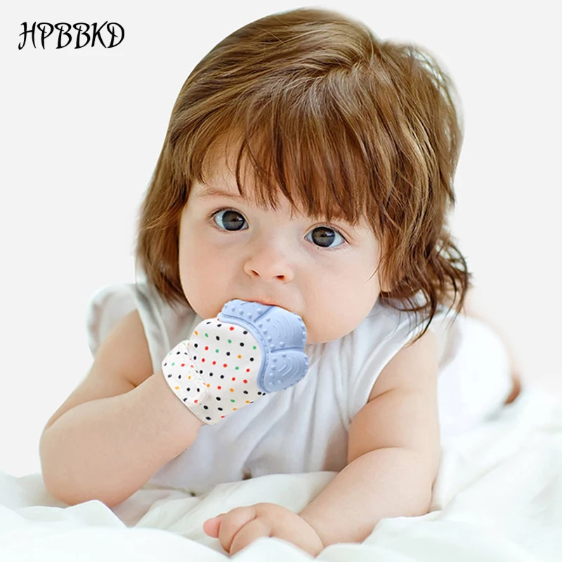 

HPBBKD 1PC Baby Silicone Mitts Teething Mitten Glove Sound Teether Newborn Chewable Nursing Mittens Teether Pacifier Glove CSP-6