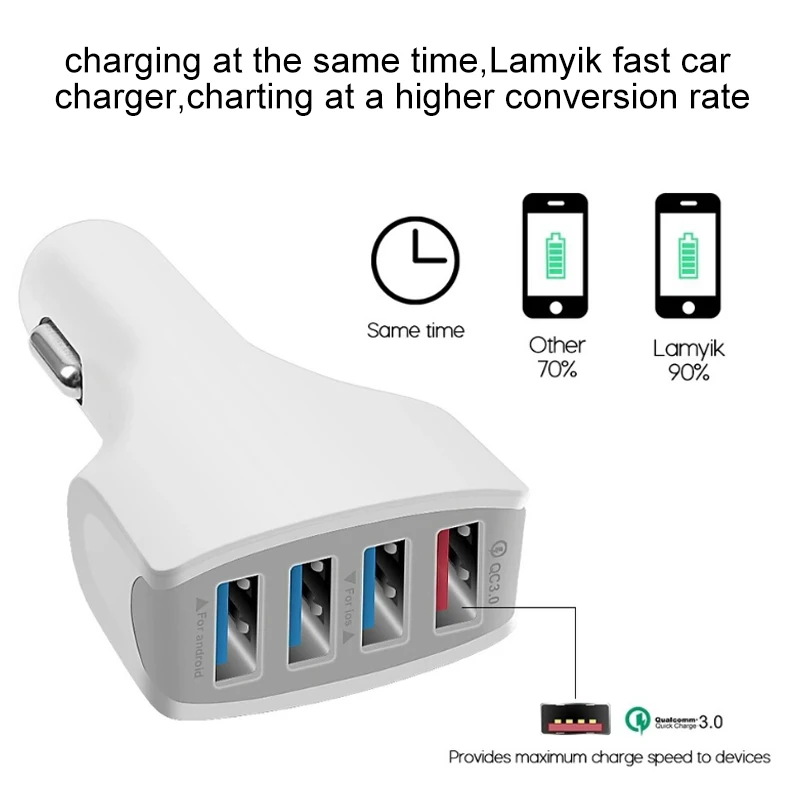 

Quick Charge 3.0 Car Charger 4 USB Car Charger Phone Adapter Fast Charge Multi-Port USB Car Phone Charger