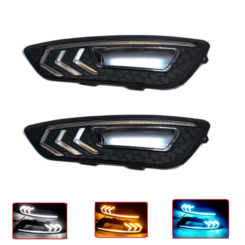 

For Ford Focus 3 mk3 2015 2016 2017 2018 turn signal and dimming style Relay LED DRL daytime running light with fog lamp hole