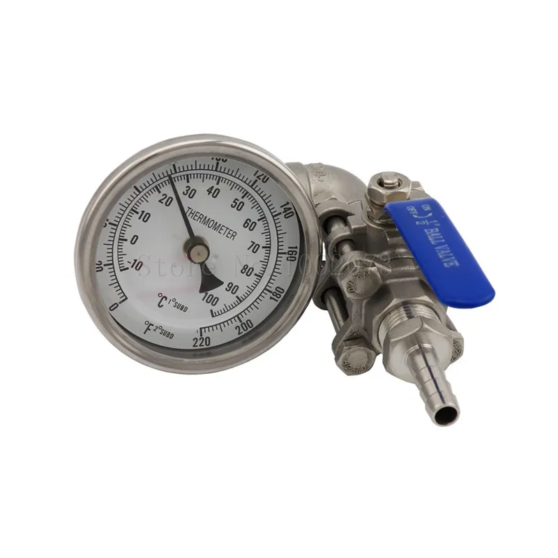 Stainless Steel 3-Piece Ball Valve Counterflow With 1/2" In-line Thermomete, Hose Barb& Hex Nipple for Home Brew Wort Chiller