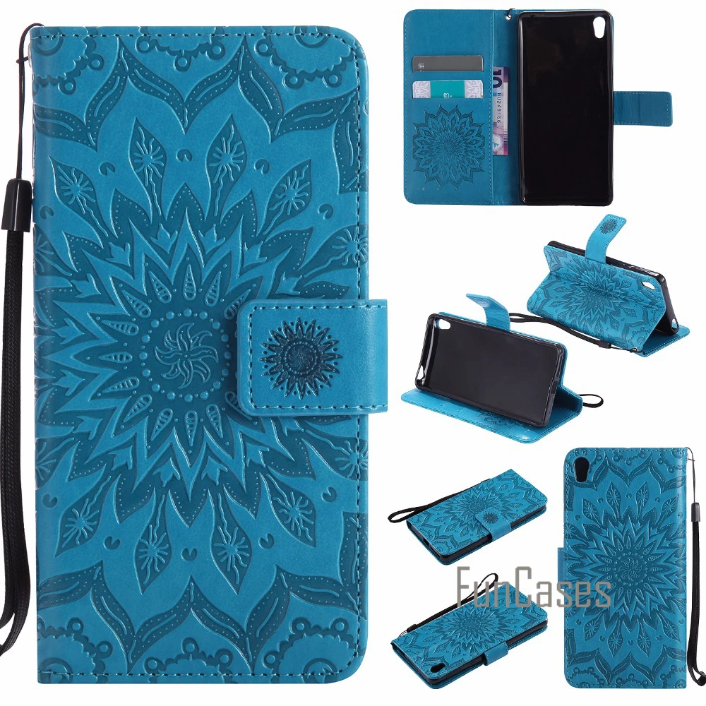 

Embossed Flower Case sFor coque Sony Xperia E5 E 5 Case sFor fundas Sony E5 Cover Case F3311 F3313 5 inch + Card Holders