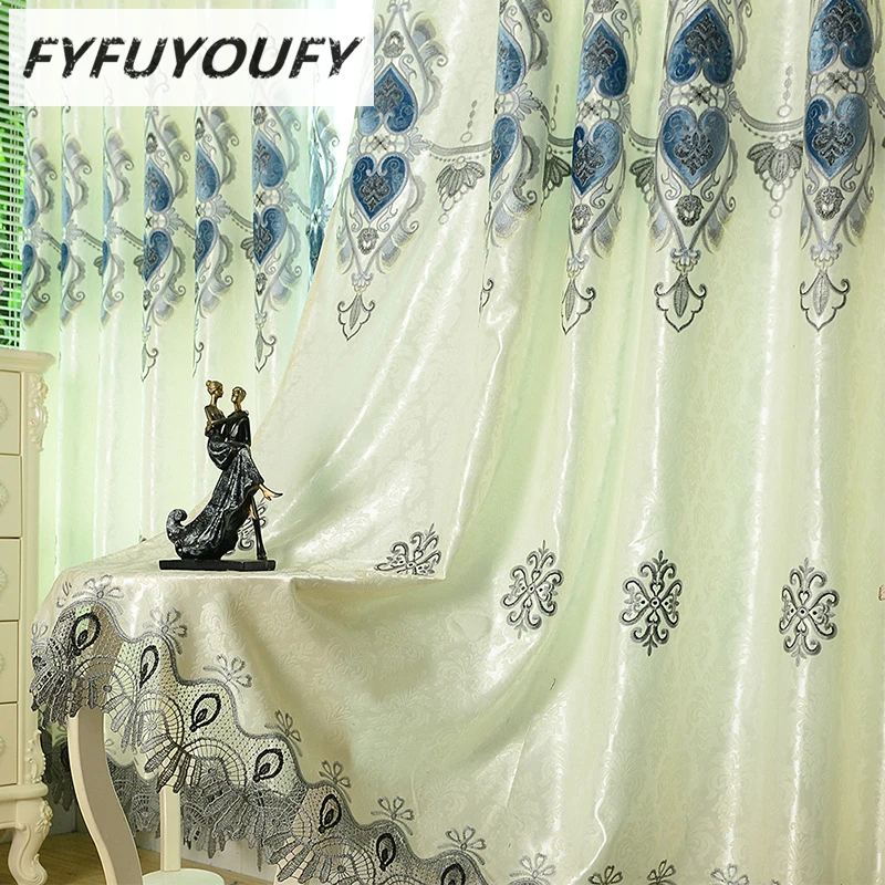 

100% Polyester Europe luxury Embroidered French Window Blackout curtains the curtains in the Livingroom can Customizable