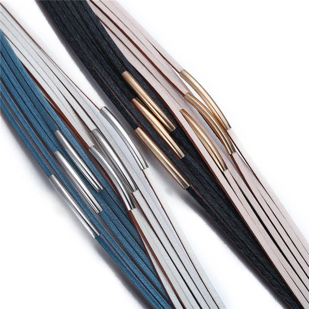 17KM New Fashion Wrap Couples Bracelet For Women Men Multiple Layers Leather Bracelets With Slide Simple Statement Jewelry 2018