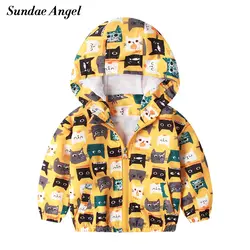 Белый Ангел весенняя куртка для девочек 2019 с длинными рукавами для маленьких мальчиков с капюшоном ветровка животного пальто с узорами
