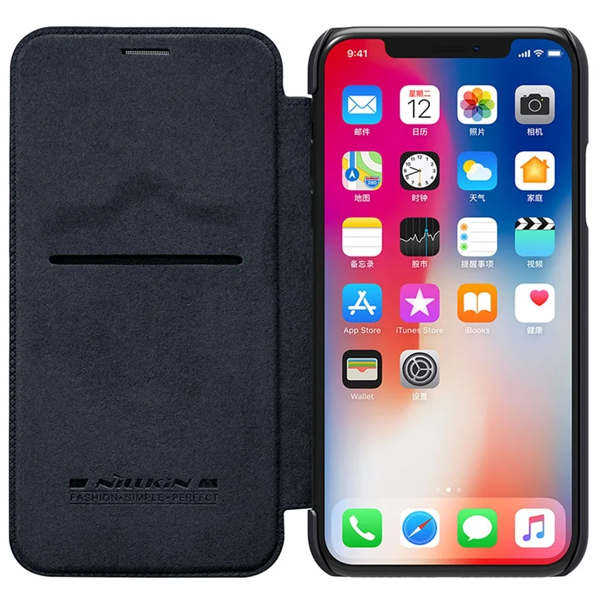 Чехол книжка для iPhone X XS Nillkin Qin Series винтажный кожаный флип чехол карт Карманный