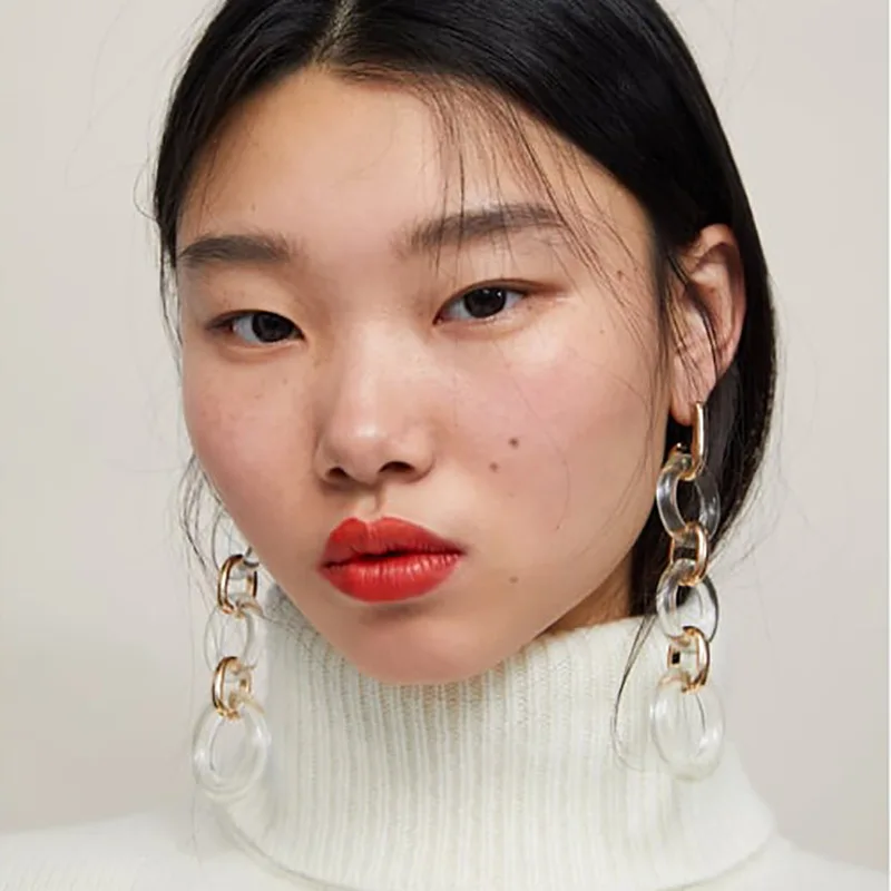 

ZA Transparent Acrylic Dangle Earrings for Women Vintage Long Chain Splicing Pendant Drop Earring Simple Party Statement Jewelry
