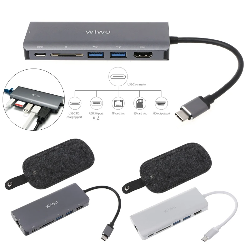 

6 in1 USB 3.0 Hub RJ45 Card Reader HDMI Multi function for MacBook Pro Air USB Type C 4K Video Adapter