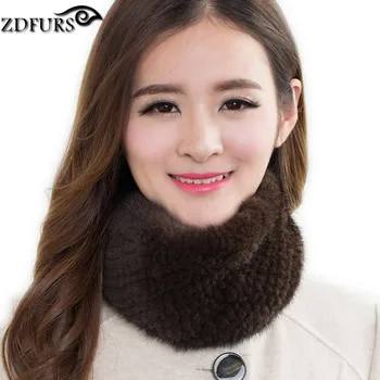 

ZDFURS * Women's Real Genuine Knitted Mink Fur Winter Scarf Headband Wrap Ring Neckwarmer ZDS-162005