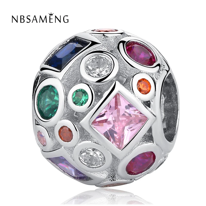 

2018 Original Authentic 925 Sterling Silver Bead Colorful CZ Crystal DIY Charms Fit Pandora Bracelets Necklace Women Jewelry