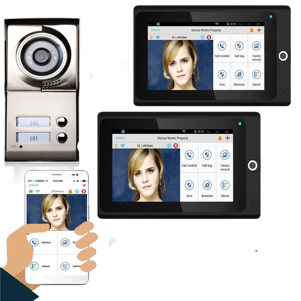 SmartYIBA видеодомофон 7 дюймов Wifi беспроводной видеодомофон дверной звонок Домофон Система Android IOS приложение для 2/3 единиц квартиры - Цвет: 705BMC12