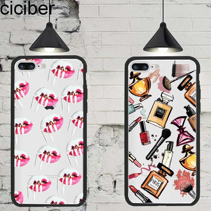 

ciciber phone cases lips lipstick kiss pattern for Iphone 6 6S 7 8 Plus X Hybrid Silicone Matte Hard PC Phone Back Cover Capinha