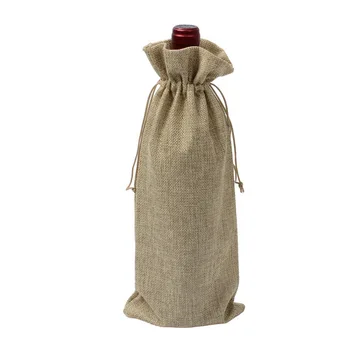 

100pcs/lot Hessian Rustic Jute Burlap Wine Cover Bag For Wedding Festival Home Christmas Wine Bottle Gift Pouch Party Supplies