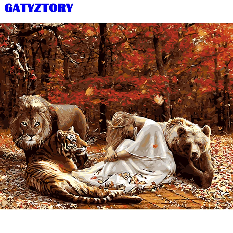 

Frameless Women And Animals DIY Digital Oil Paintng By Numbers Figure Painting Modern Wall Art Canvas Unique Gift For Home Decor