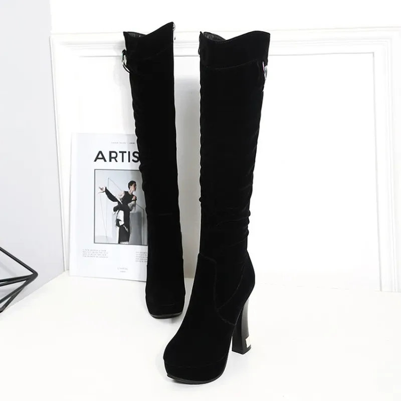 43 Femmes 2018 Garder Grande Fermeture Bottes Noir Au Talons Haute Sabot D'hiver Taille Genou Chaud Côté Lxunyi Chaussures 34 Nouveau Éclair Femme d1xtS1q